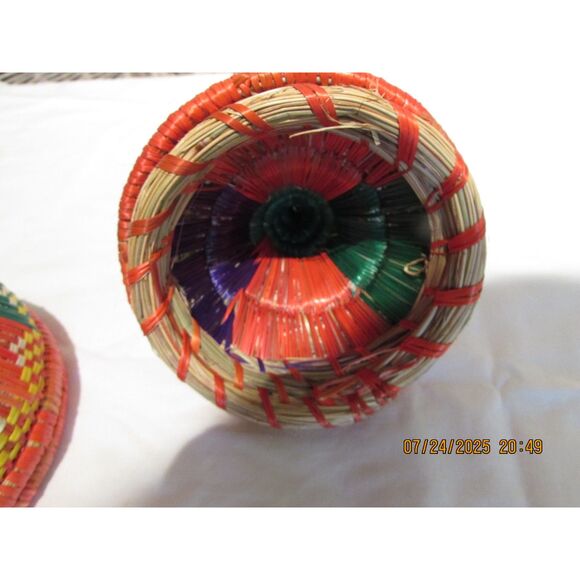 Woven wicker basket jar with lid multicolored art basket storage - Picture 8 of 10
